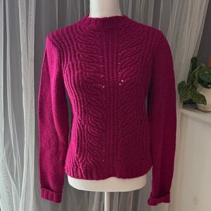 Boden Fuchsia Crewneck Cable Knit Sweater